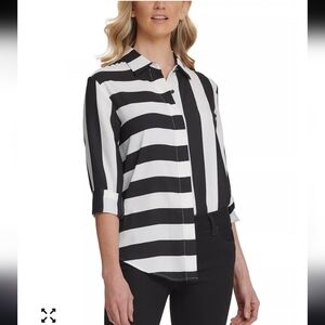 Dkny Mixed Stripe Whimsigoth Elevated Basic Blouse, Medium